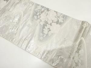 プラチナ箔　霞取りに枝花模様織り出し　袋帯